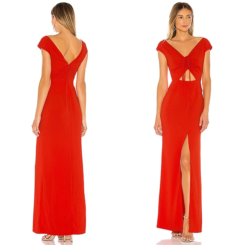 LOVERS + FRIENDS Camila Flame Scarlet Crepe Ruched Maxi Red Gown Size Small